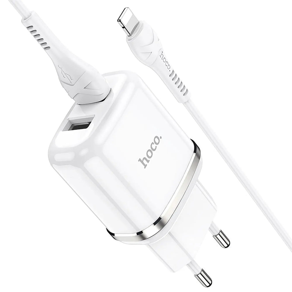 Hoco N4 Netz Ladegerät mit 2 USB Anschlüssen als Solo oder mit Lightning USB-C Micro-USB Kabel