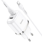 Hoco N4 Netz Ladegerät mit 2 USB Anschlüssen als Solo oder mit Lightning USB-C Micro-USB Kabel