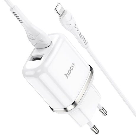 Hoco N4 Netz Ladegerät mit 2 USB Anschlüssen als Solo oder mit Lightning USB-C Micro-USB Kabel