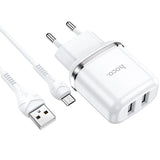 Hoco N4 Netz Ladegerät mit 2 USB Anschlüssen als Solo oder mit Lightning USB-C Micro-USB Kabel