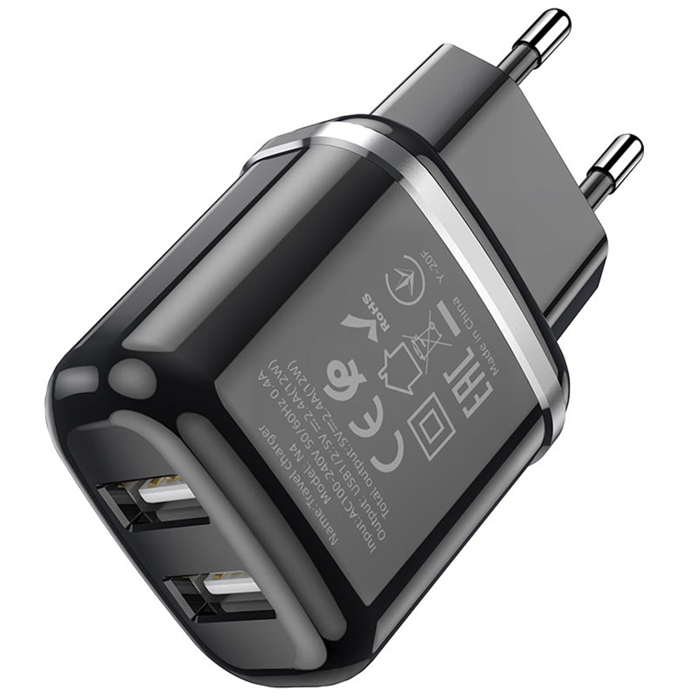 Netzladegerät Dual USB – Hoco N4 2.4A Schwarz