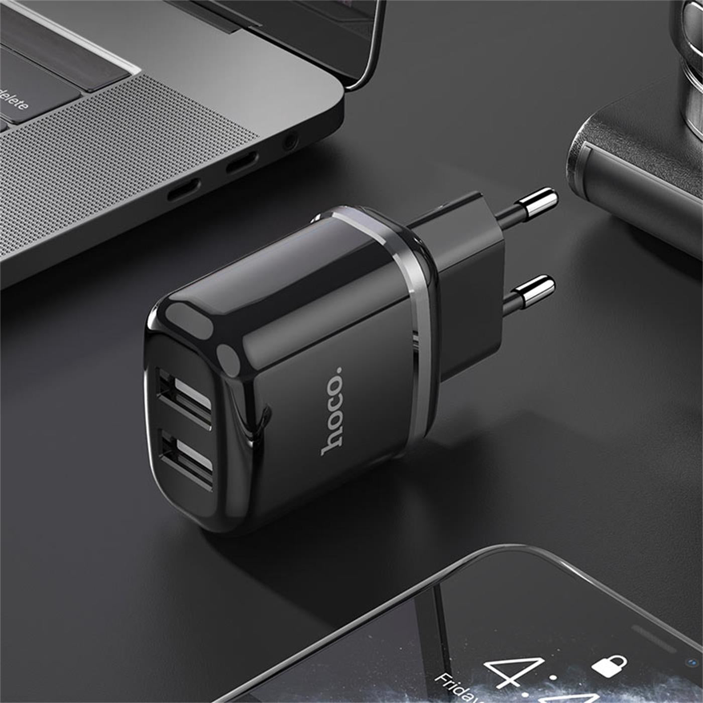Netzladegerät Dual USB – Hoco N4 2.4A Schwarz