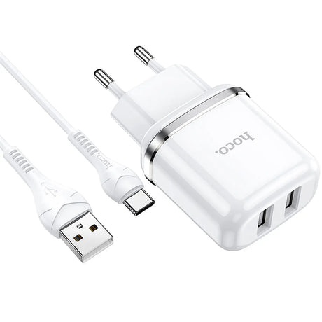 Hoco N4 Netz Ladegerät mit 2 USB Anschlüssen als Solo oder mit Lightning USB-C Micro-USB Kabel