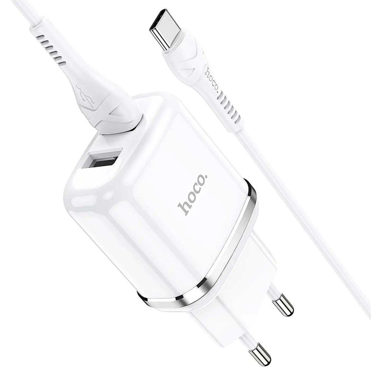 Hoco N4 Netz Ladegerät mit 2 USB Anschlüssen als Solo oder mit Lightning USB-C Micro-USB Kabel