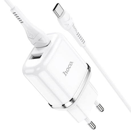 Hoco N4 Netz Ladegerät mit 2 USB Anschlüssen als Solo oder mit Lightning USB-C Micro-USB Kabel