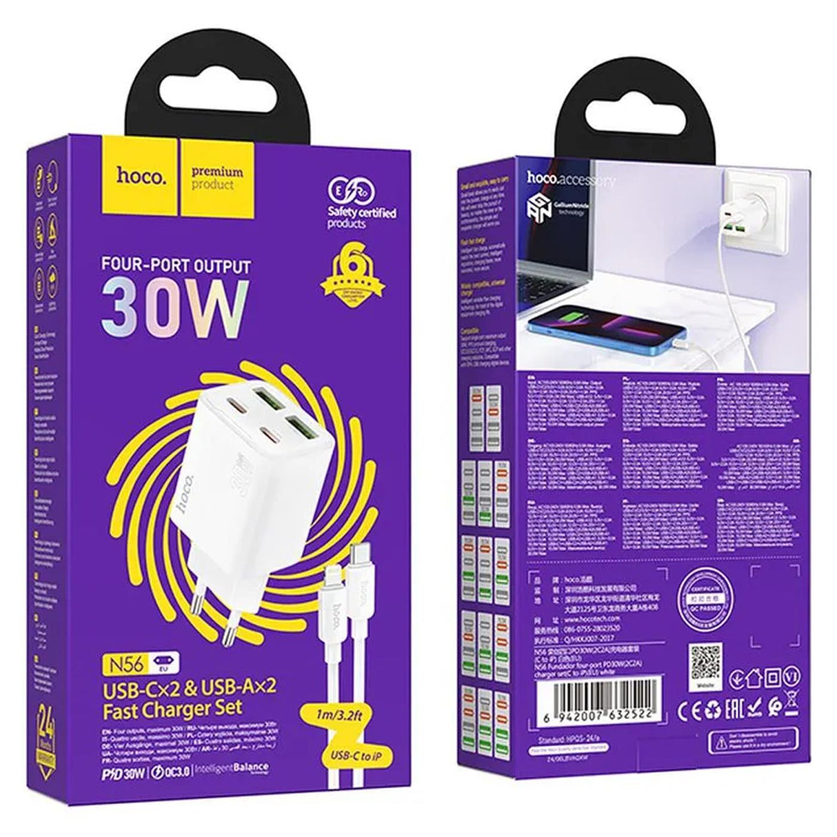 Ladegerät 30W GaN – 4 Ports USB-C PD & USB-A QC