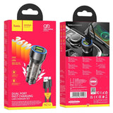 Hoco KFZ Ladegerät NZ12 mit microUSB, Lightning oder USB-C Kabel in Schwarz