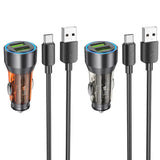 Hoco KFZ Ladegerät NZ12 mit microUSB, Lightning oder USB-C Kabel in Schwarz