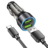 Hoco KFZ Ladegerät NZ12 mit microUSB, Lightning oder USB-C Kabel in Schwarz