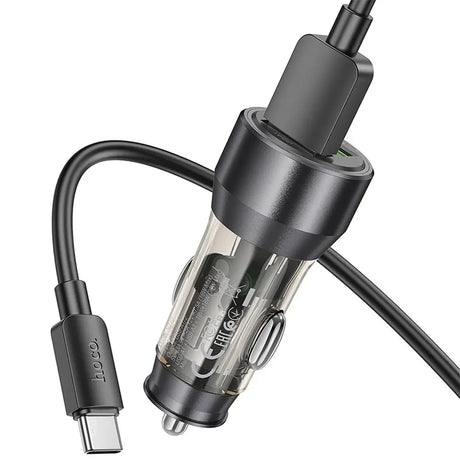 Hoco KFZ Ladegerät NZ12 mit microUSB, Lightning oder USB-C Kabel in Schwarz