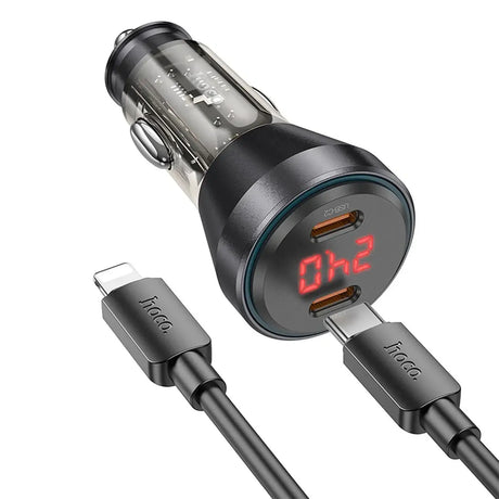 Hoco KFZ Ladegerät NZ12 mit microUSB, Lightning oder USB-C Kabel in Schwarz