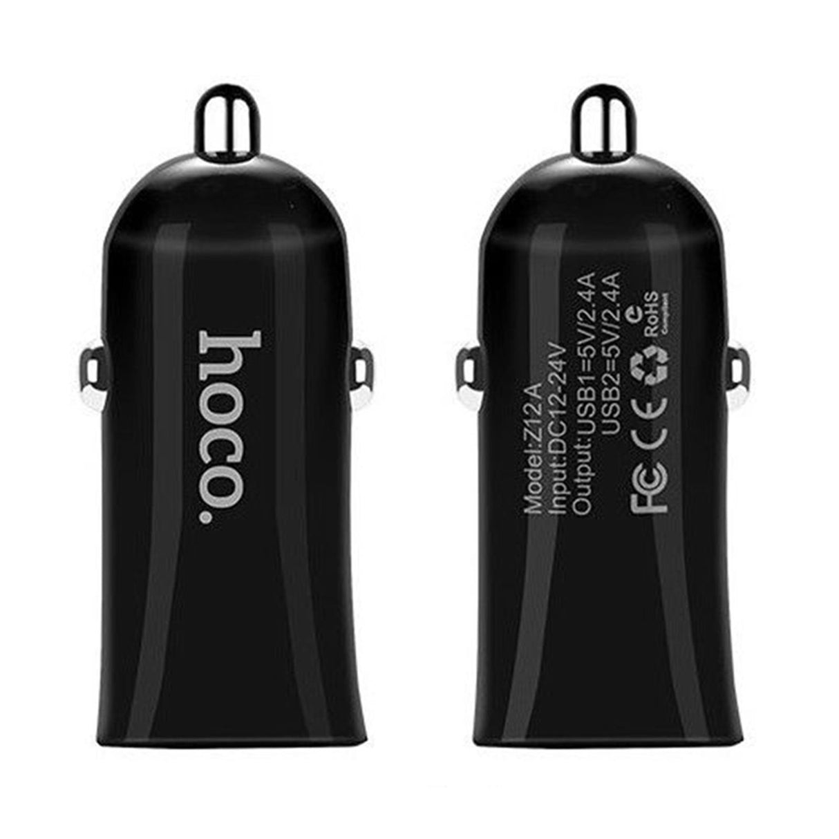 Hoco Dual-USB-Autoladeadapter, schwarz, mit 4,8 A Gesamtleistung, geeignet für schnelles Laden von zwei Geräten gleichzeitig.