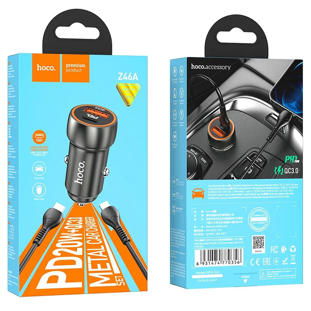Hoco Kfz-Ladegerät - Z46A - Metal Grau - Lightning