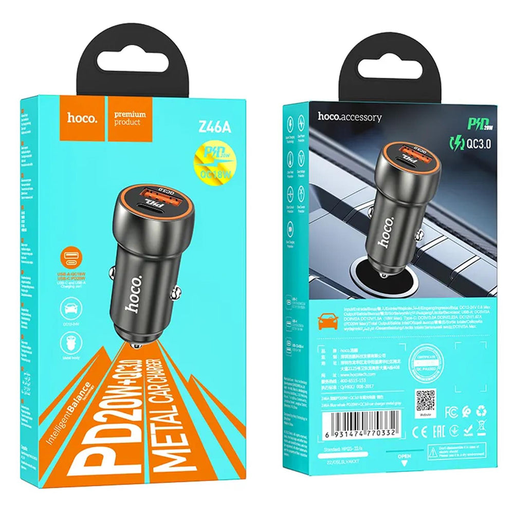 Hoco Kfz-Ladegerät - Z46A - Metal Grau - Solo