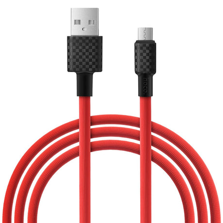 Rotes USB-Ladekabel mit Mikro-USB-Anschluss, PVC-Ummantelung, von vorne
