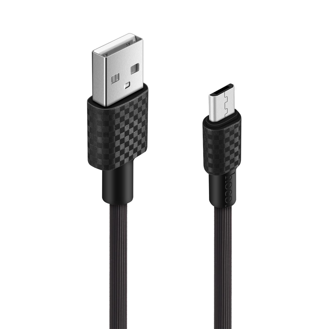 Schwarzes USB-A auf Micro-USB-Kabel, PVC-Ummantelung, Vorderansicht.