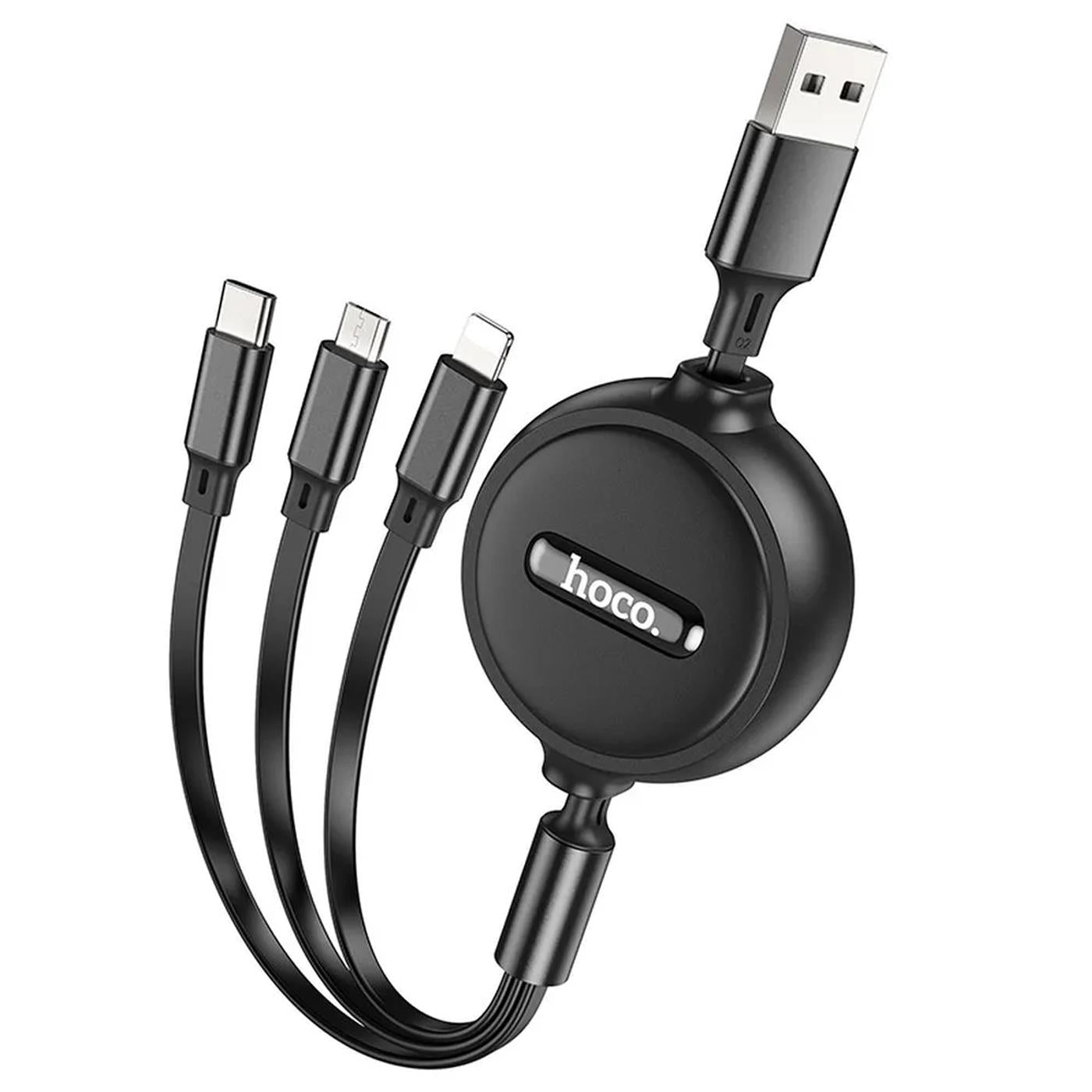 Ladekabel 3in1 – Aufrollbar 1m Schwarz
