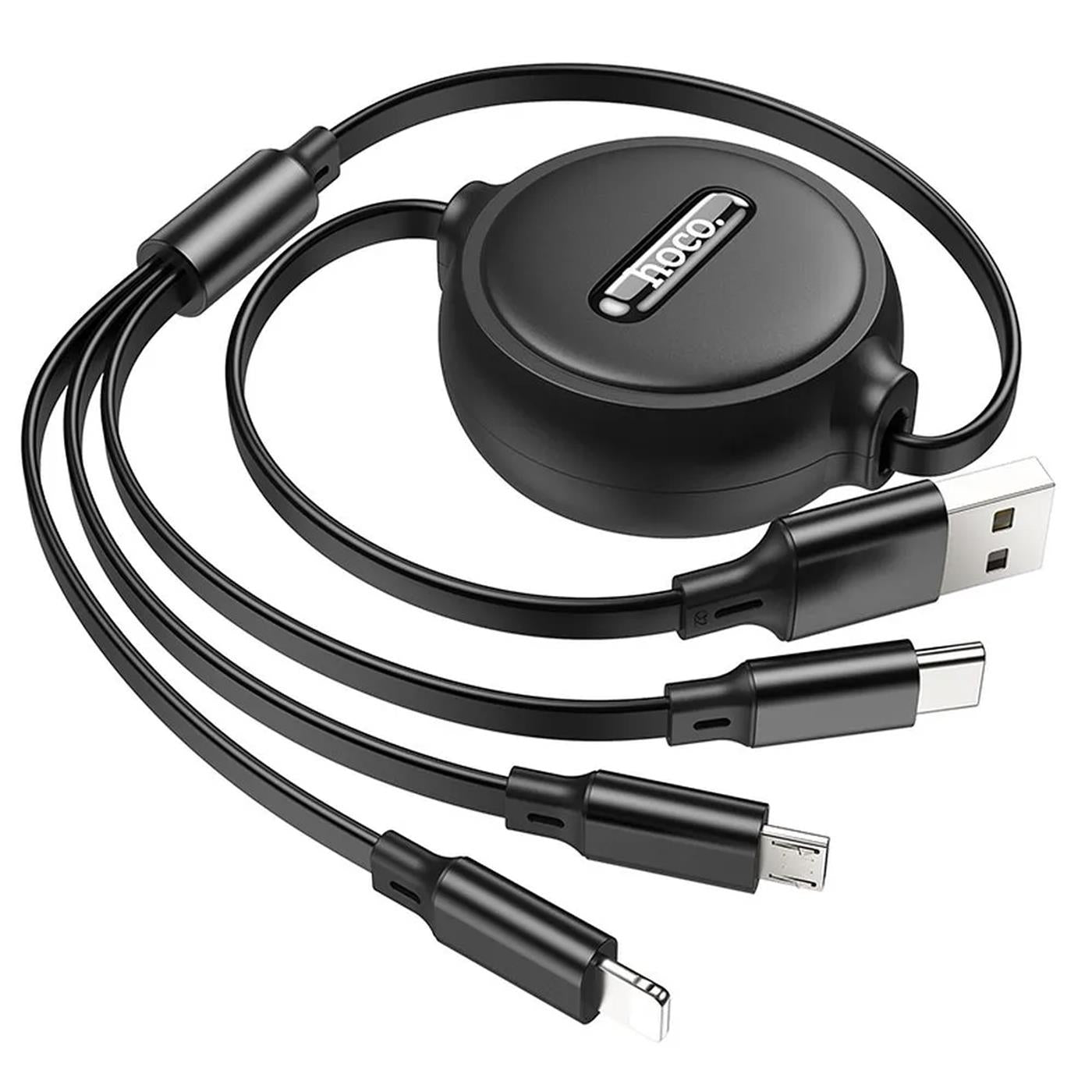 Ladekabel 3in1 – Aufrollbar 1m Schwarz