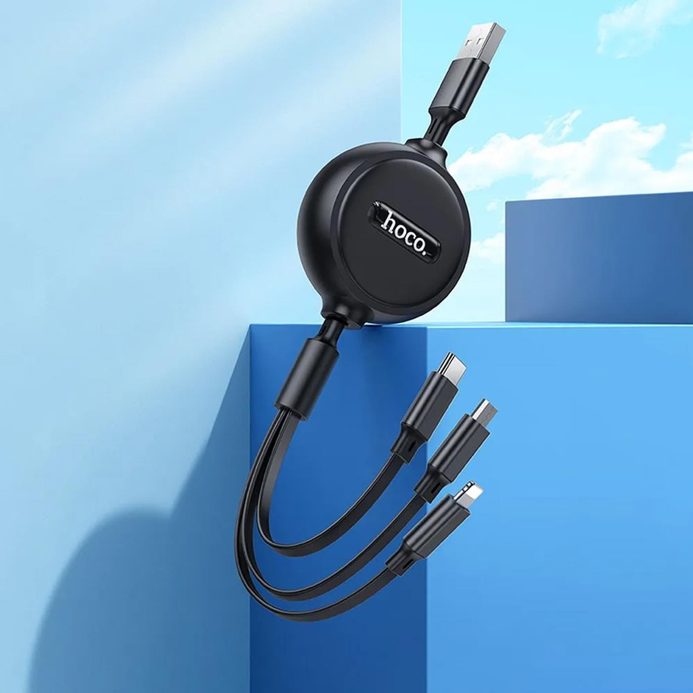 Ladekabel 3in1 – Aufrollbar 1m Schwarz