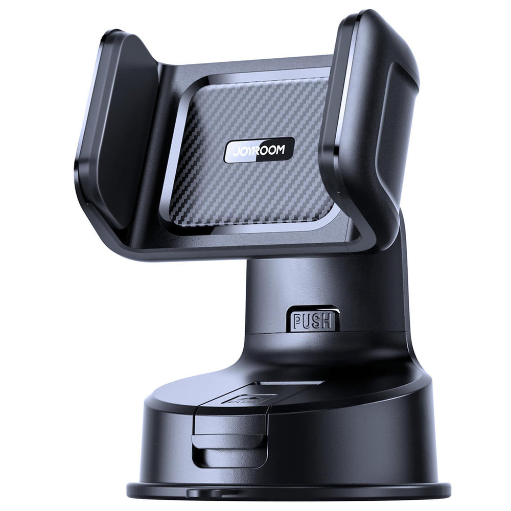 Joyroom Smartphone-Halterung mit Saugnapf für Auto, 360-Grad-Drehung, universelle Kompatibilität, und Push-Button-Mechanismus.