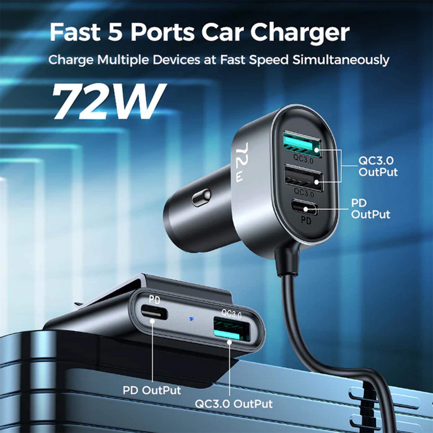Kfz-Ladegerät Multi USB – 5 Ports Schnellladung
