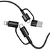 Joyroom 4-in-1 Ladekabel 1,2 Meter mit USB-A, USB-C und Lightning Anschlüssen, robustes Nylon, Schnellladefunktion.