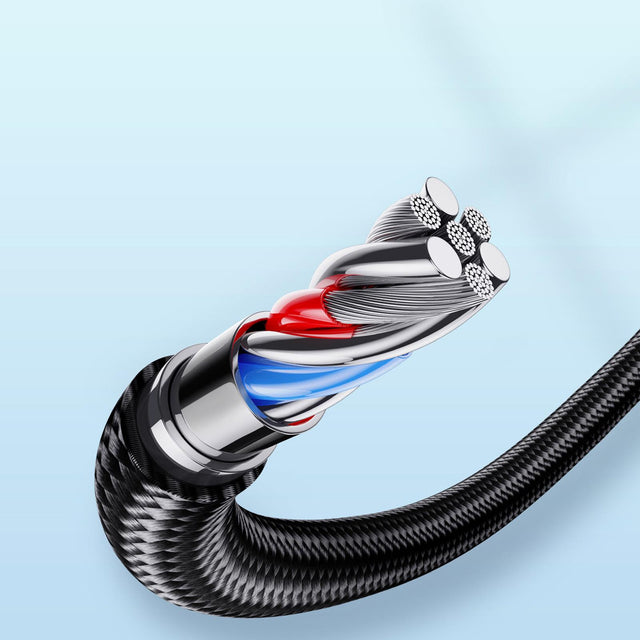 Joyroom 1.2m Lightning Kabel, robustes Nylon-Design, mit Knickschutz für Apple-Geräte.