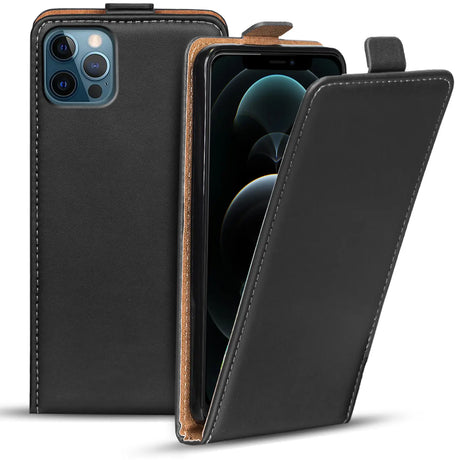 iPhone 12 / 12 Pro Flip Klapphülle in Schwarz mit Kartenfächern