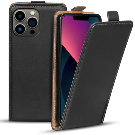 iPhone 13 Pro Flip Klapphülle in Schwarz mit Kartenfächern