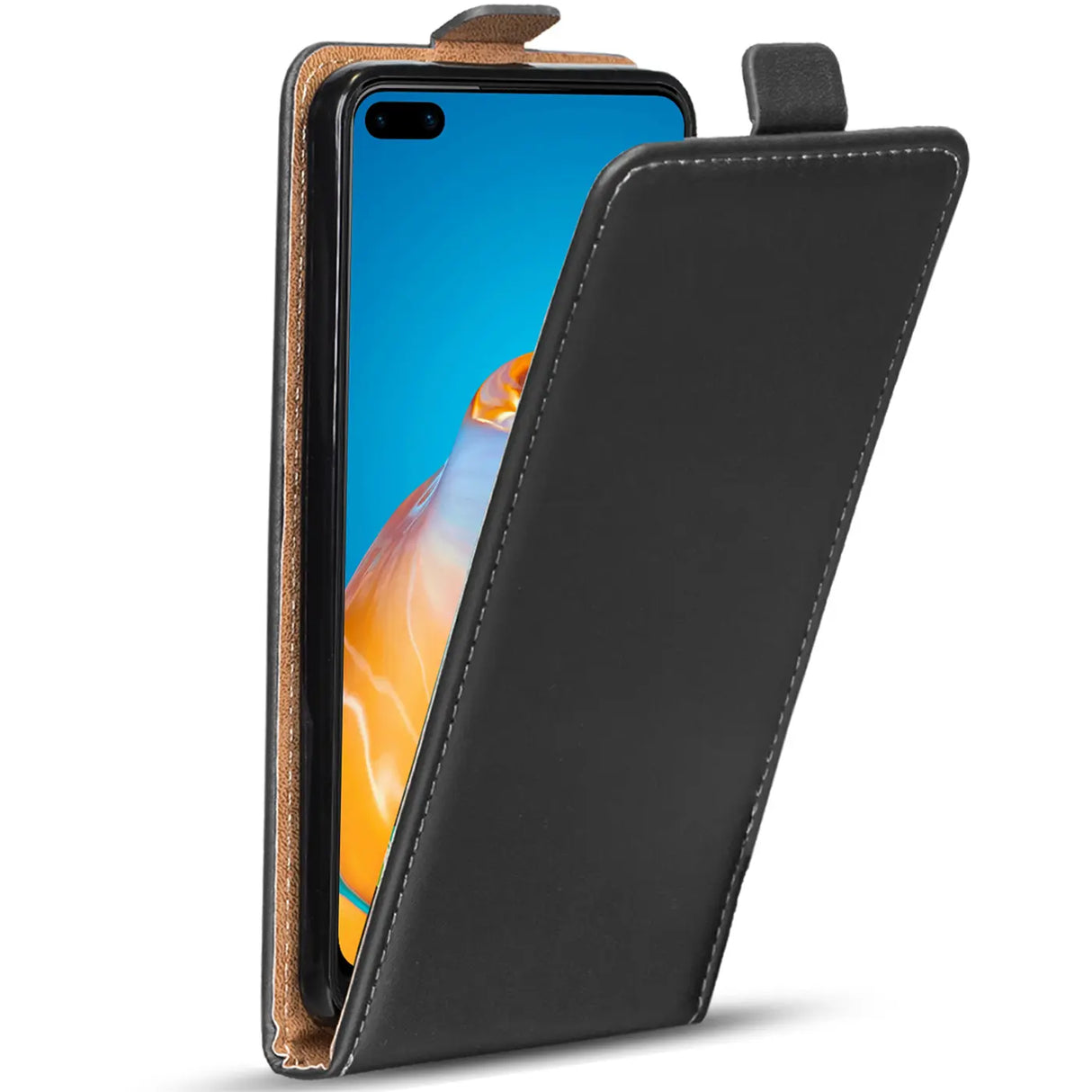 Huawei P40 Pro Flip Klapphülle in Schwarz mit Kartenfächern