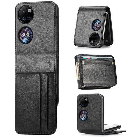 Huawei P50 Pocket Flip Klapphülle in Schwarz mit Kartenfächern