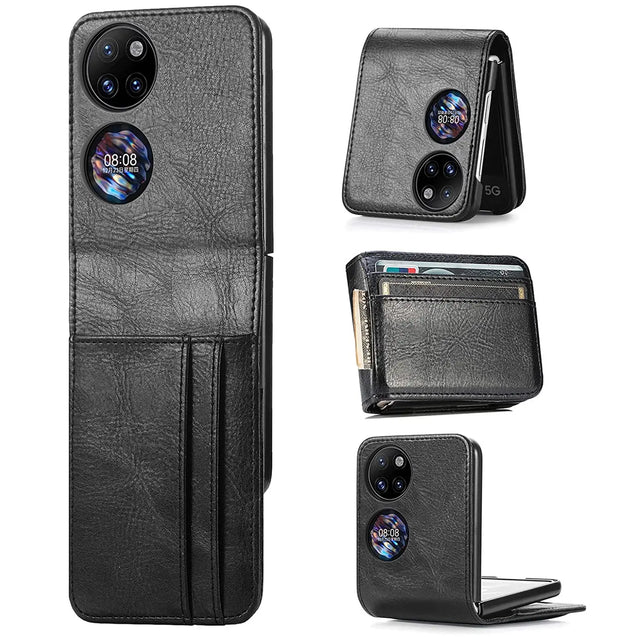 Huawei P50 Pocket Flip Klapphülle in Schwarz mit Kartenfächern