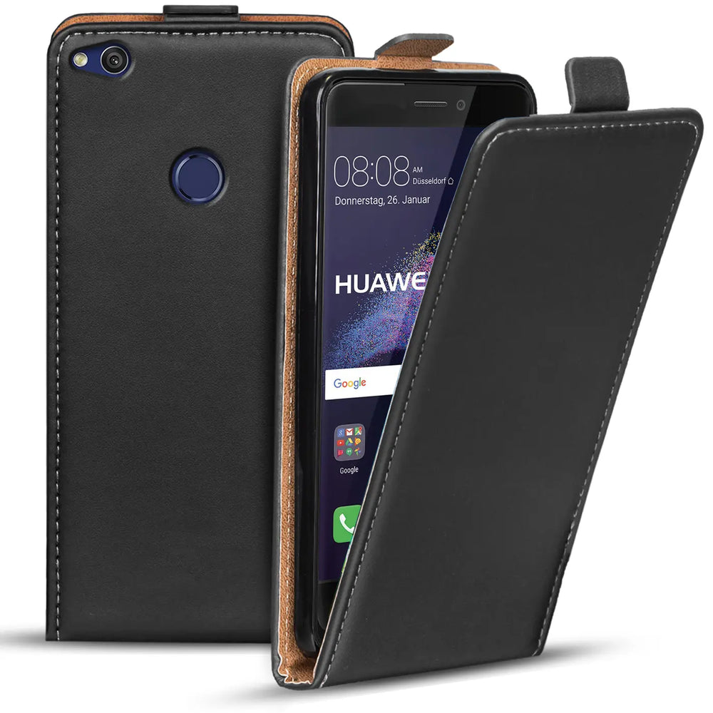 Huawei P8 Lite 2017 Flip Klapphülle in Schwarz mit Kartenfächern