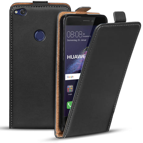 Huawei P8 Lite 2017 Flip Klapphülle in Schwarz mit Kartenfächern