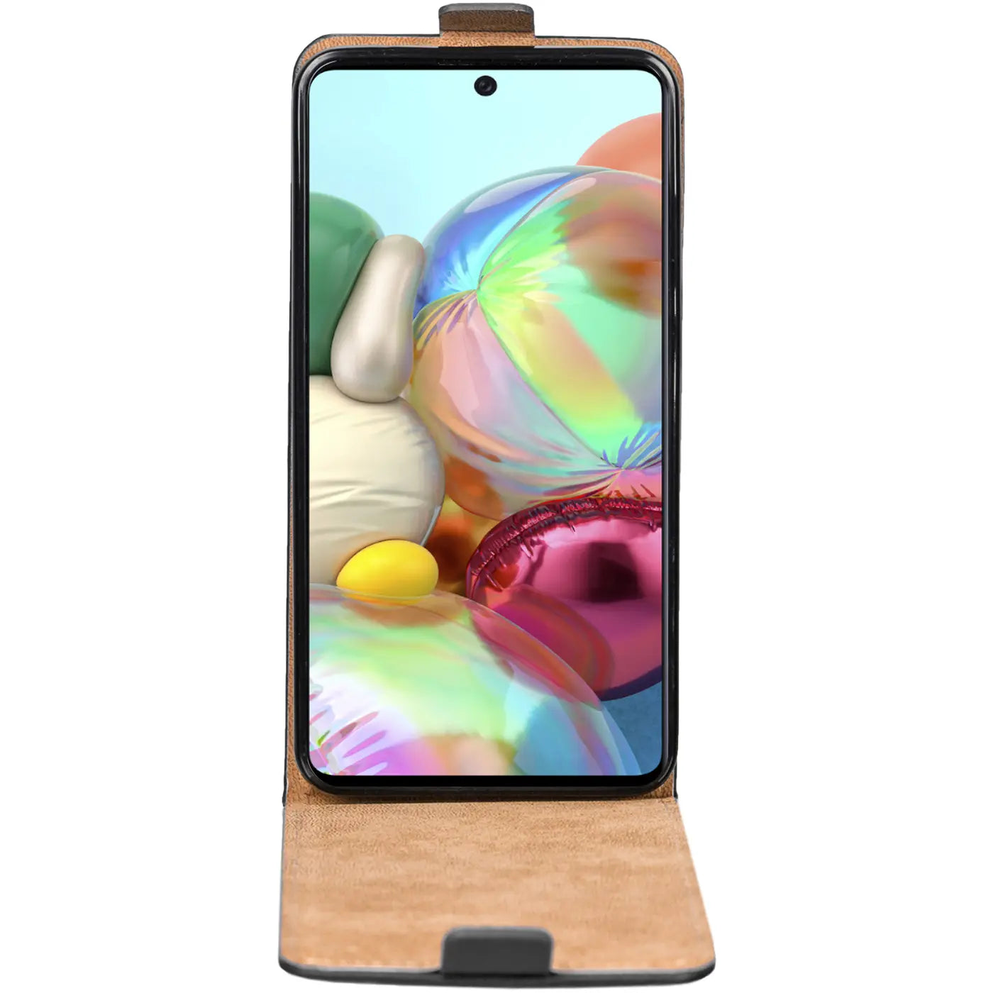 Braun-beige Kunstleder-Flip-Hülle, Vorderansicht, auf Samsung Galaxy A51