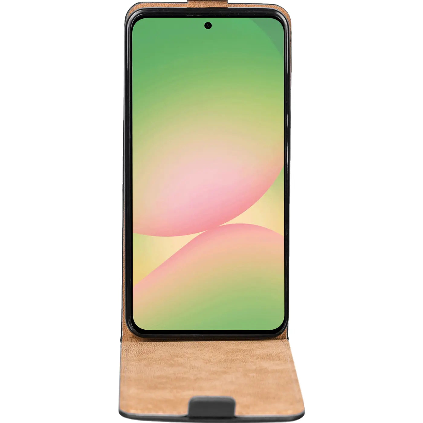 Braun Leder-Flip Hülle, Vorderansicht, Samsung Galaxy A56 5G.