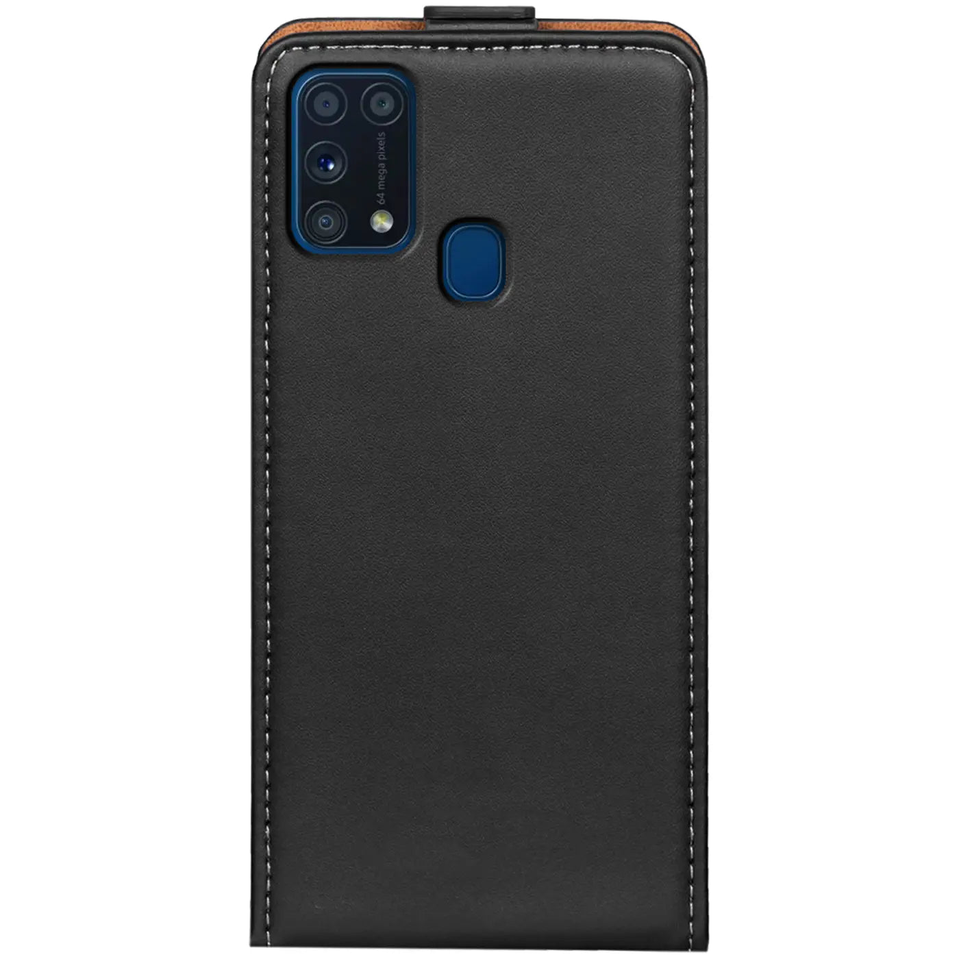Schwarze Leder-Flip-Hülle für Samsung Galaxy M31, Rückansicht