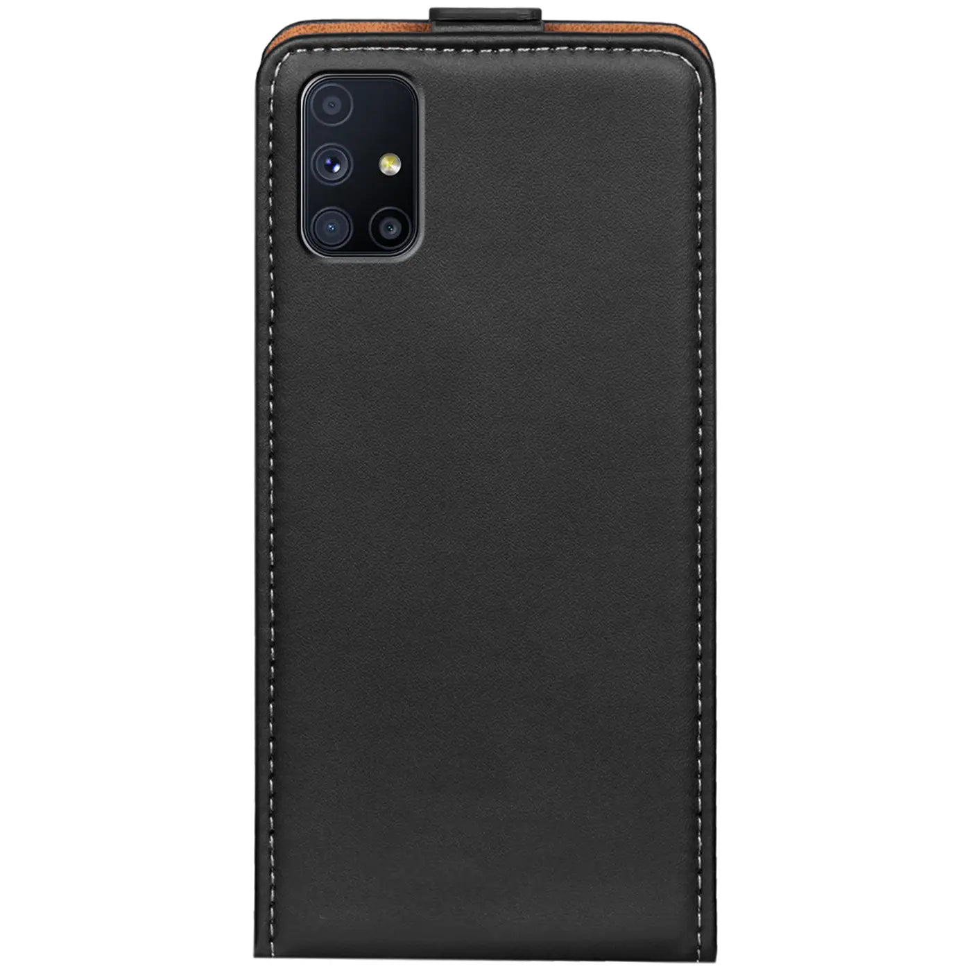 Schwarze Leder-Flip-Hülle für Samsung Galaxy M51, Rückansicht