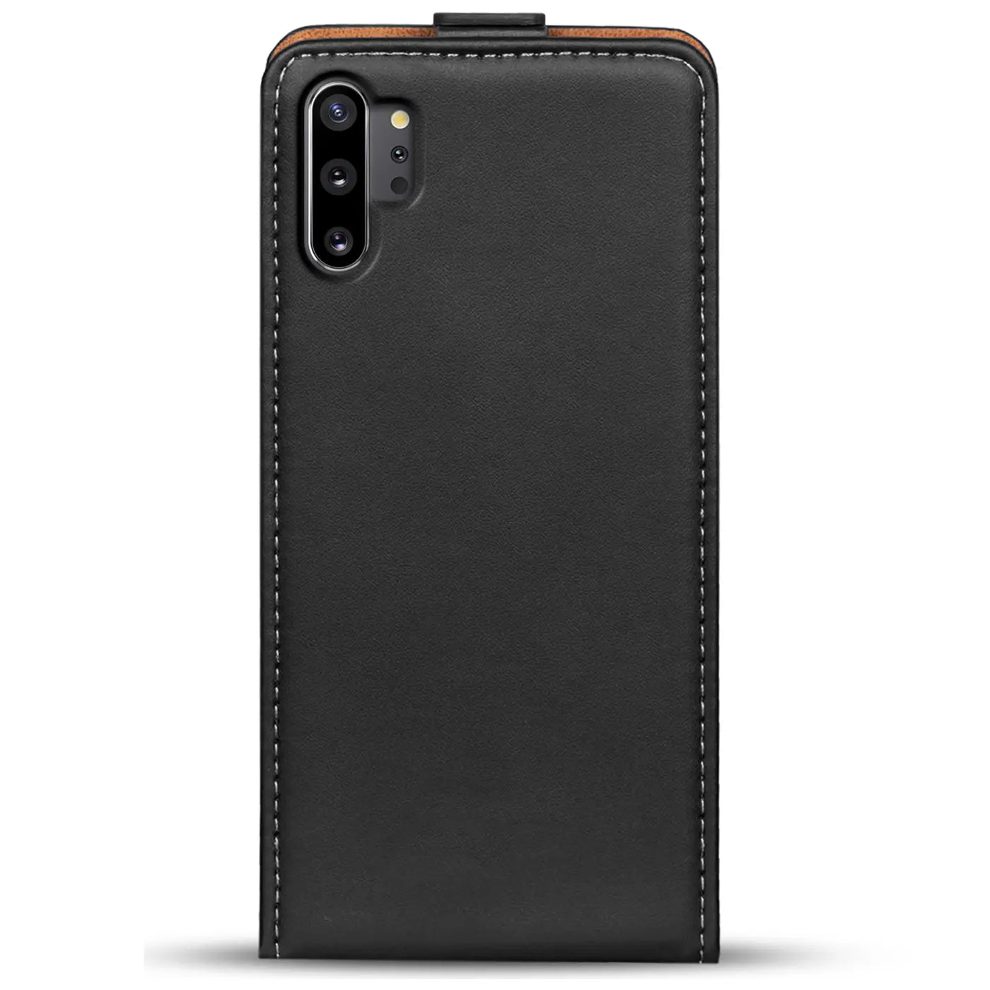 Schwarze Leder-Flip-Hülle, Rückansicht, für Samsung Galaxy Note 10 Plus