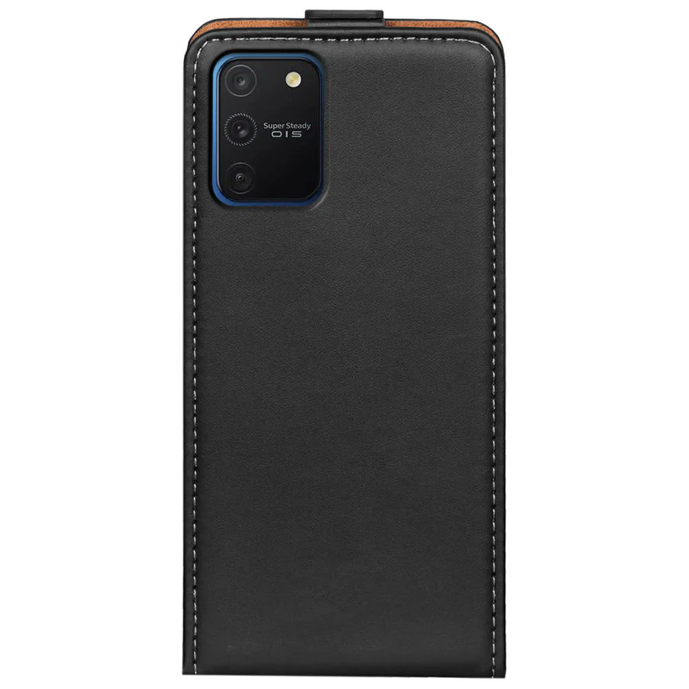 Samsung Galaxy S10 Lite Flip Hülle, schwarz, Kunstleder, Rückansicht