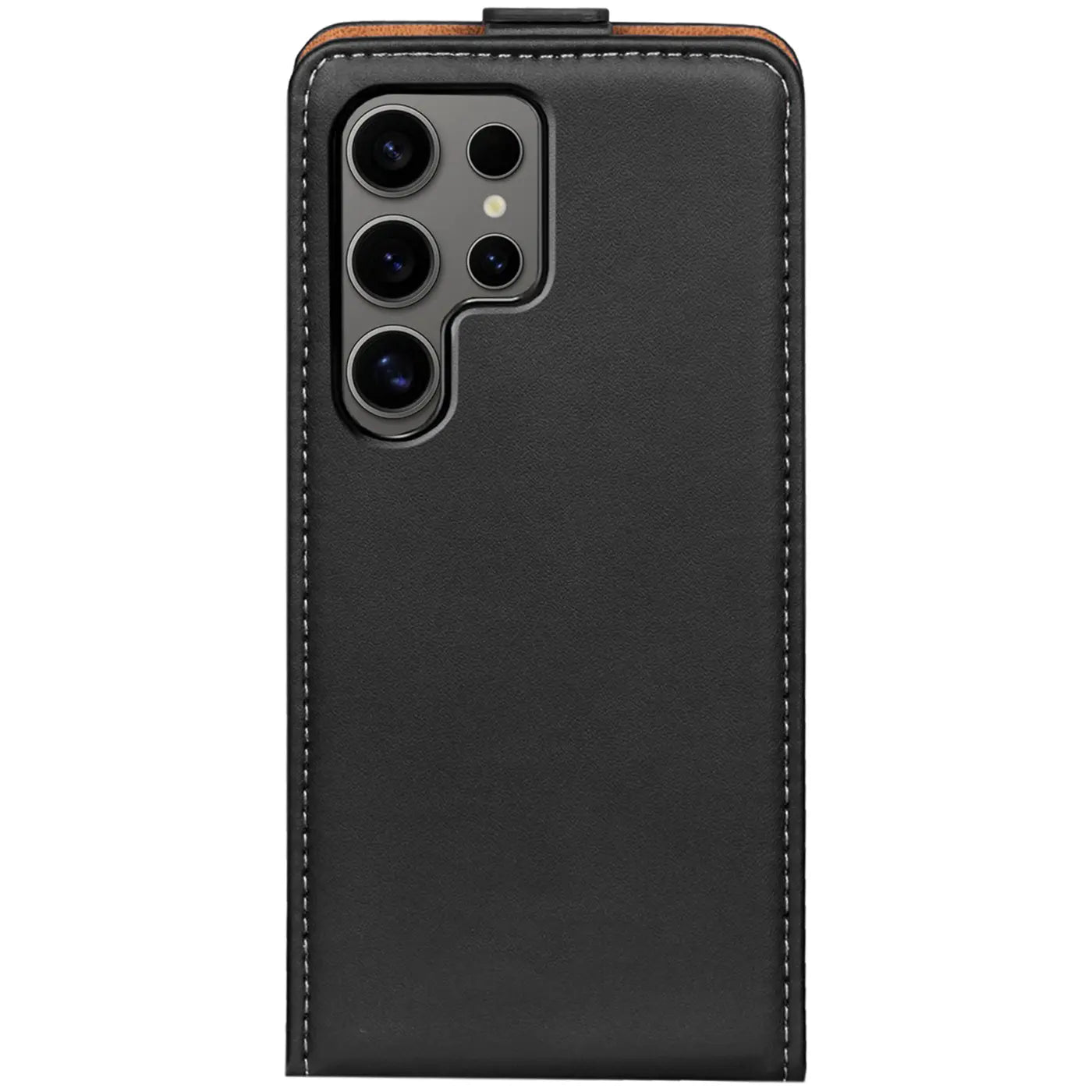 Schwarze Leder-Flip-Hülle für Samsung Galaxy S26 Ultra, Rückansicht