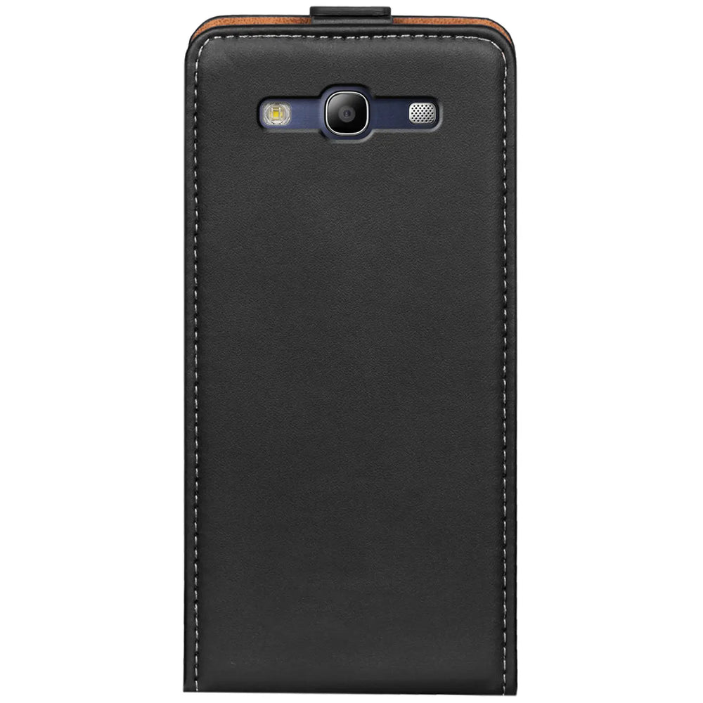 Schwarze Leder-Flip-Hülle mit Kameraausschnitt für Samsung Galaxy S3/S3 Neo, von vorne