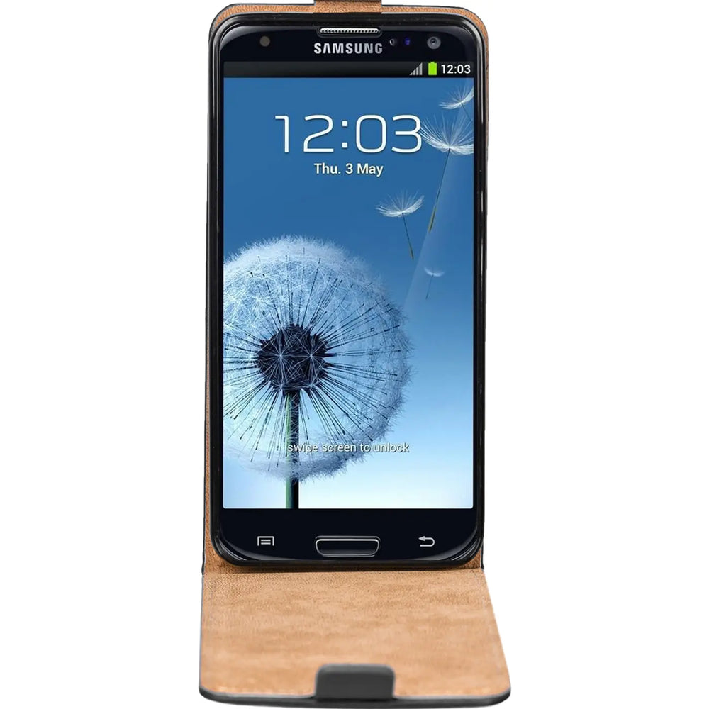 Samsung Galaxy S3/S3 Neo Flip Hülle, braunes Kunstleder, Frontansicht