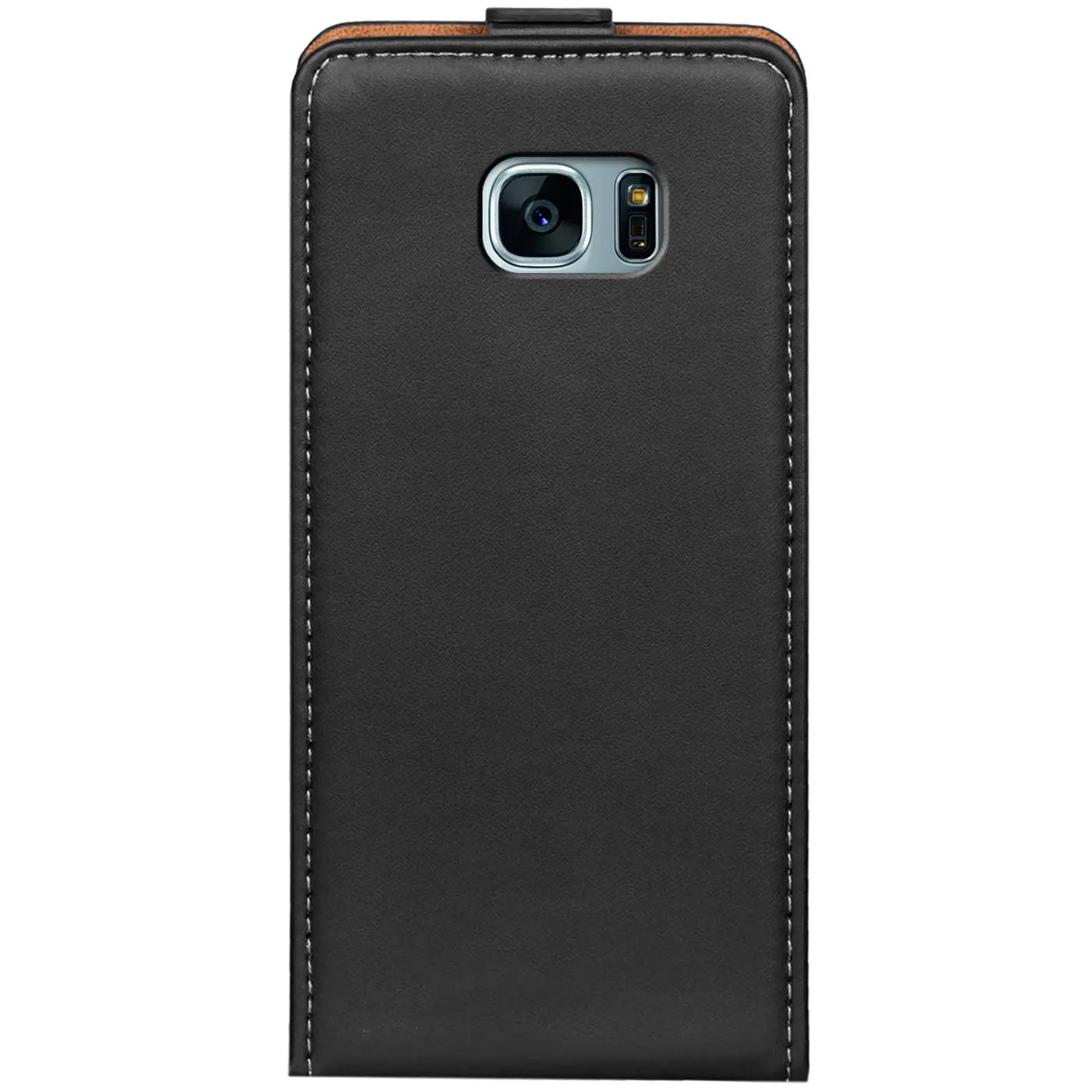 Schwarze Leder-Flip-Hülle für Samsung Galaxy S7 Edge, Rückansicht