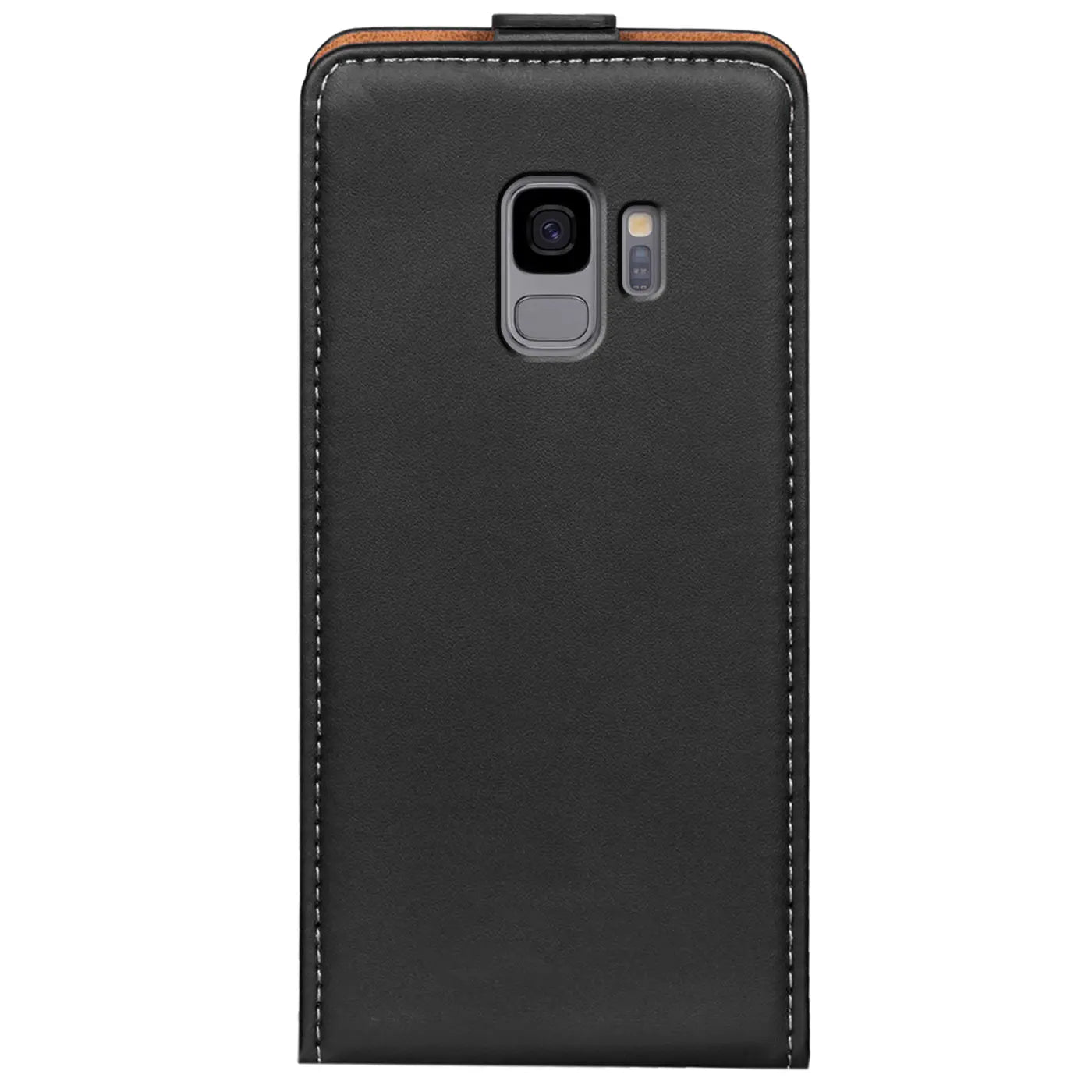 Schwarze Leder-Flip-Hülle für Samsung Galaxy S9, Rückansicht