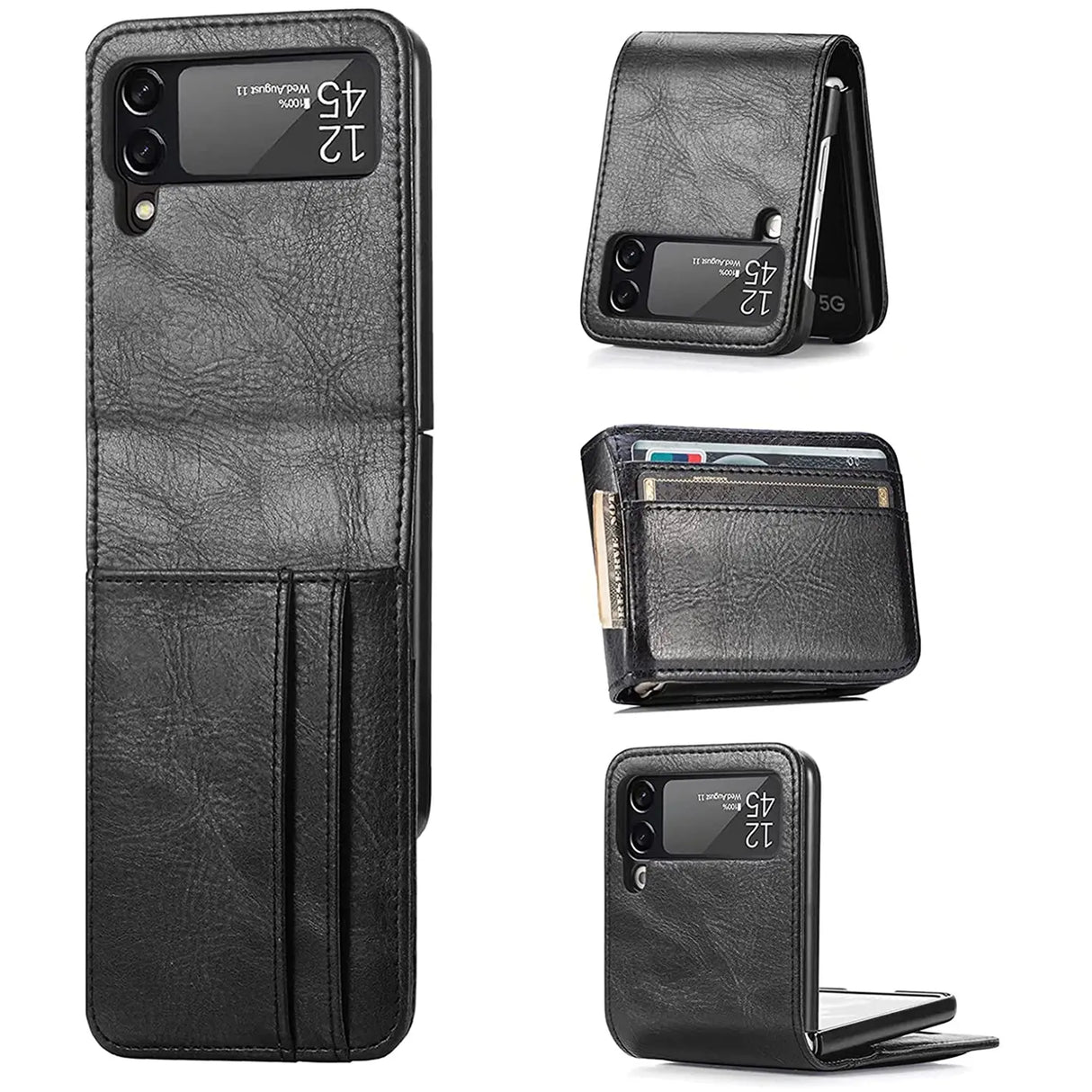 Samsung Galaxy Z Flip 4 Flip Klapphülle in Schwarz mit Kartenfächern
