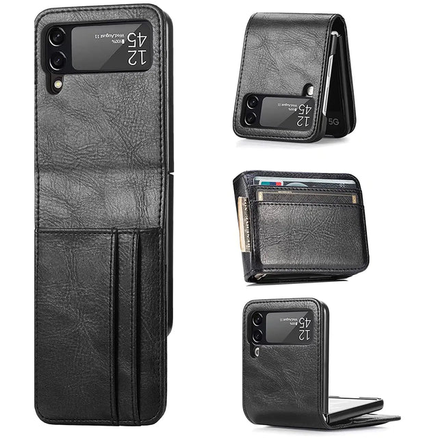 Samsung Galaxy Z Flip 4 Flip Klapphülle in Schwarz mit Kartenfächern