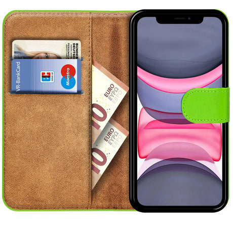 iPhone 11 Klapphülle in Grün mit Kartenfächern und Schutz