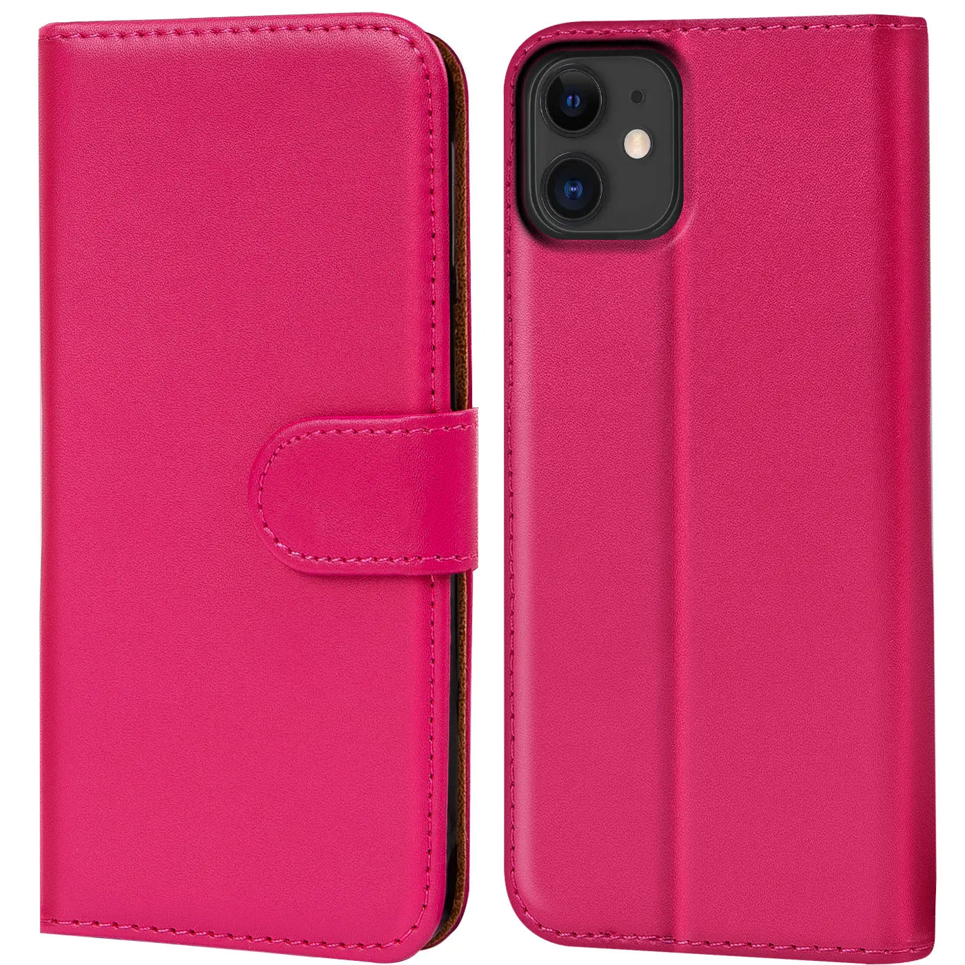 Pink Kunstleder Klapphülle mit Kartenfächern, iPhone 11 Rückseite sichtbar