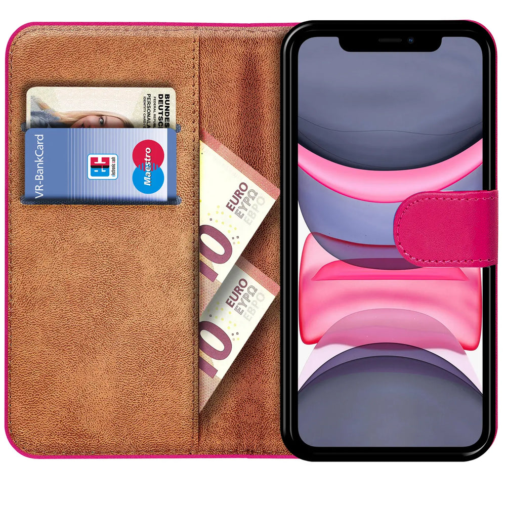 iPhone 11 Klapphülle in Pink mit Kartenfächern und Schutz